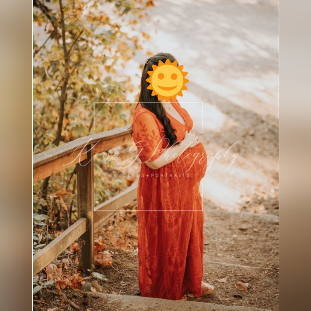 PinkBlush Red Lace Mesh Overlay Maternity Dress